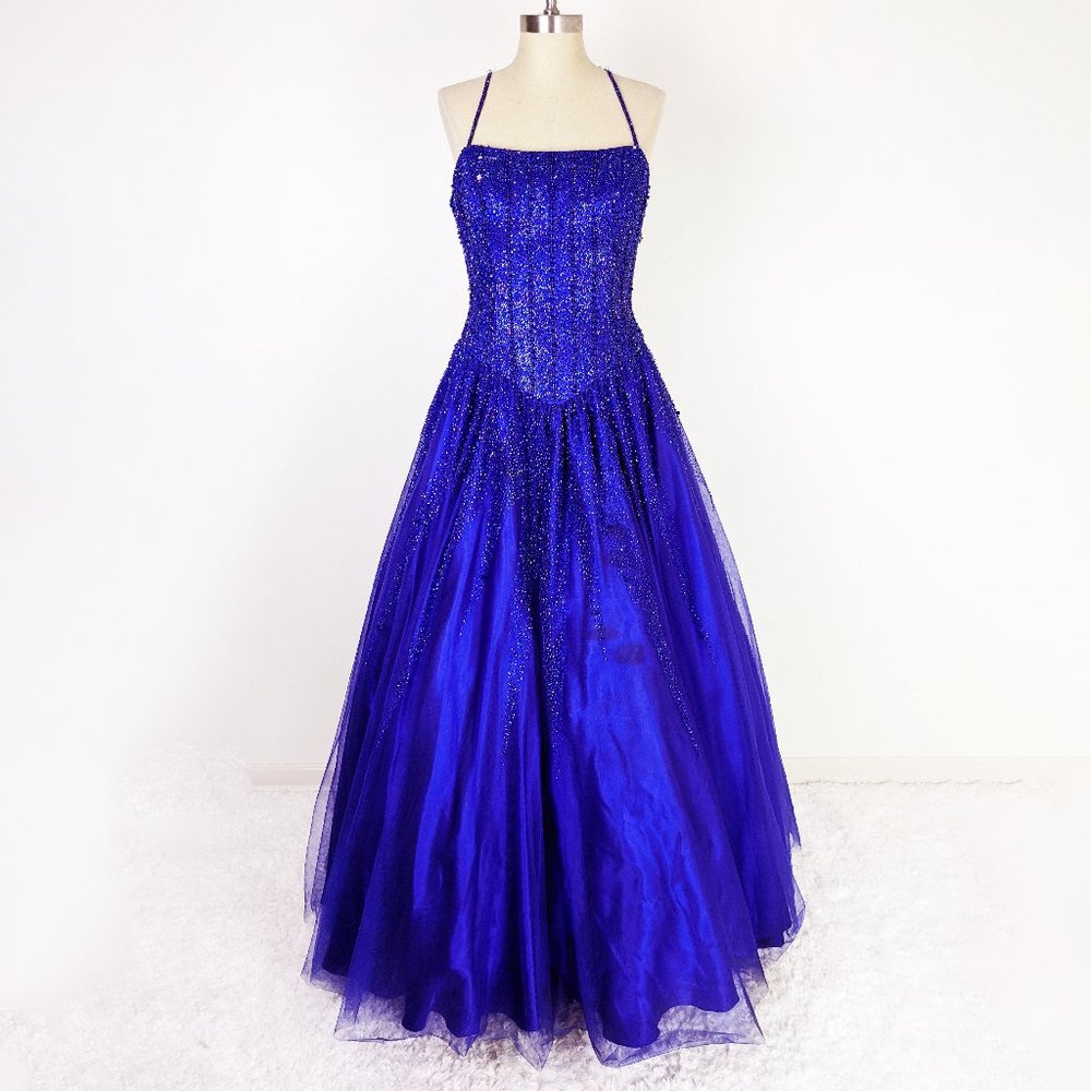 Lara Indigo Beaded Prom Princess Dress Ball Gown